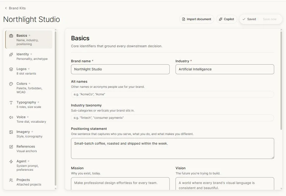 The brand kit editor