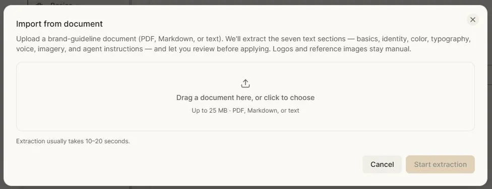 The import dialog
