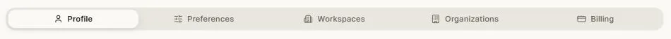 The settings tabs